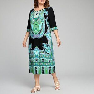 Studio I Paisley Black and Blue Sheath Dress Size 18